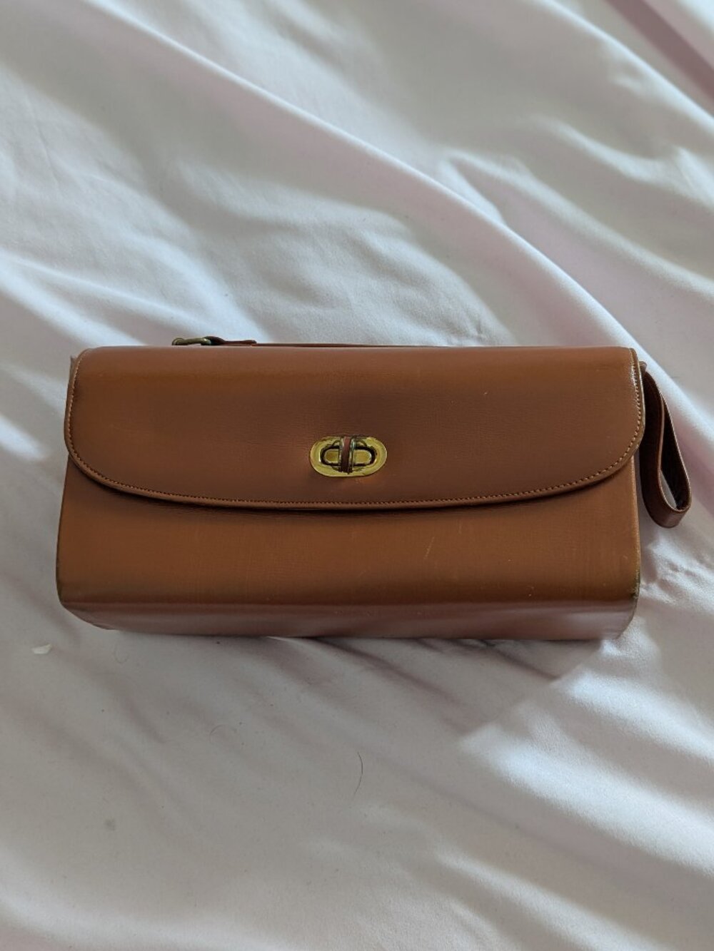 Tan Leather Turn-Lock Clutch Bag